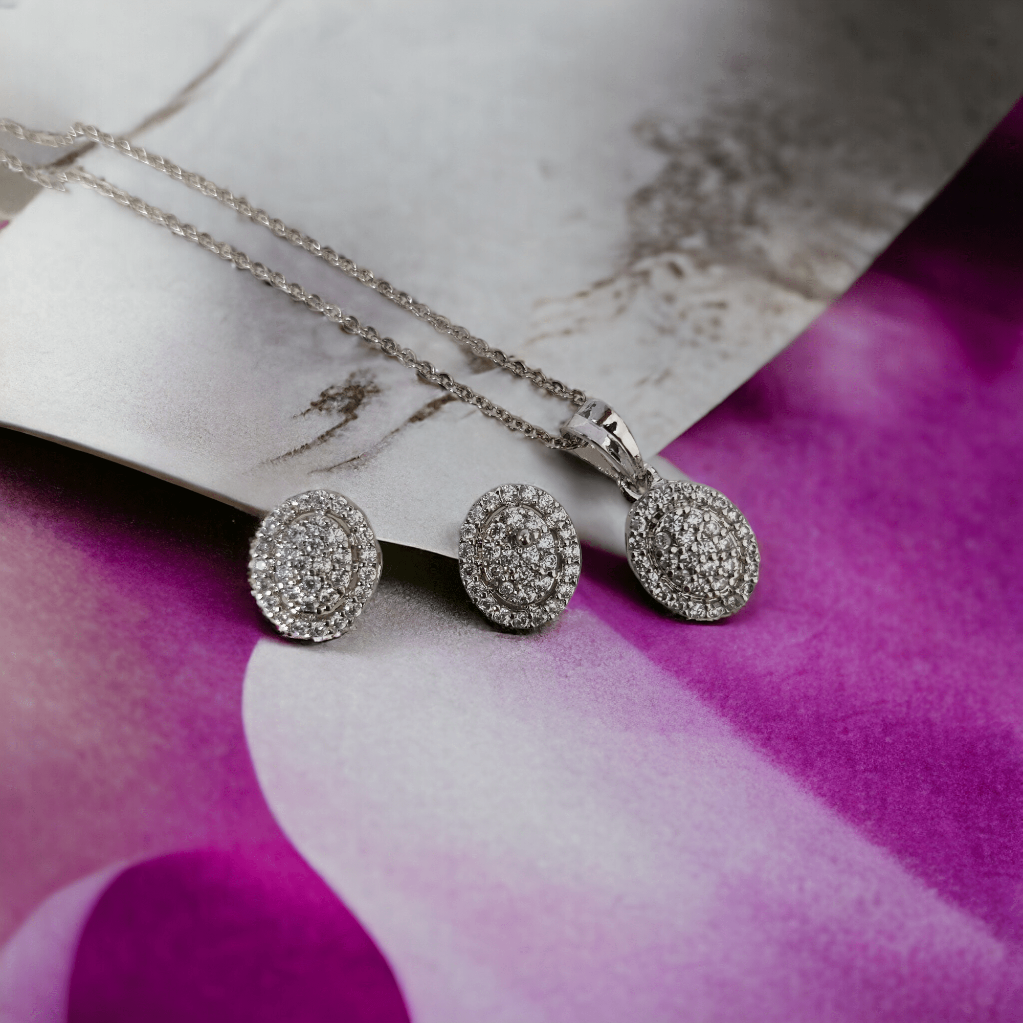 Opal Touch - Subtle Rhodium Locket Set with Filigree Detailing - Locket Set