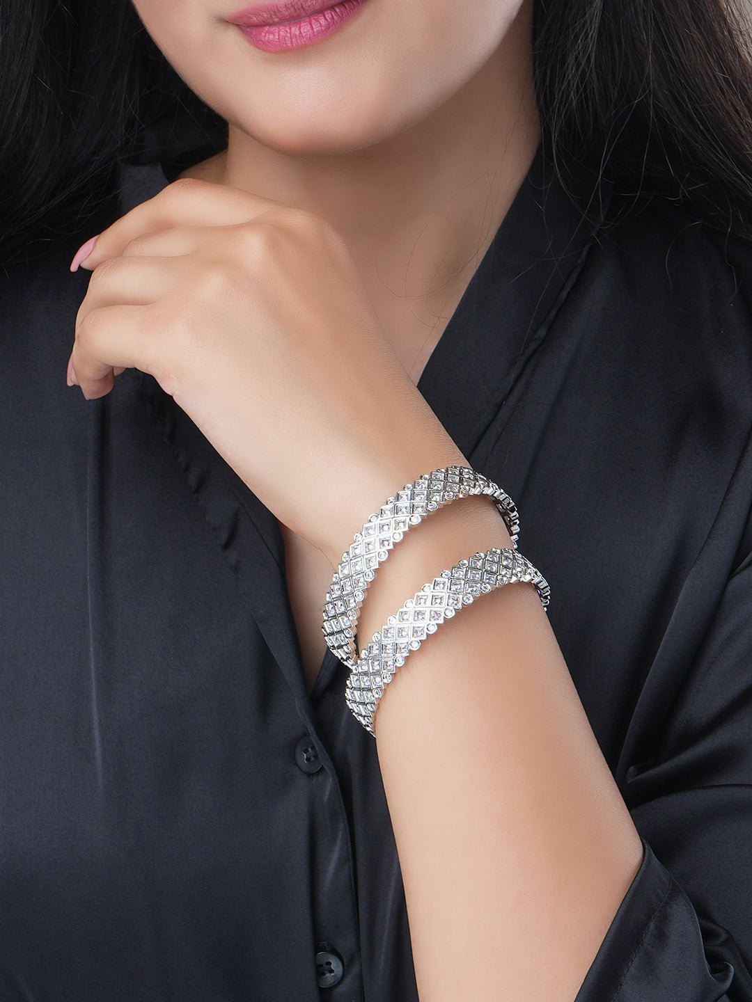 Bangles - Suvarna Rekha Rhodium Plated Bangles - Opal Touch