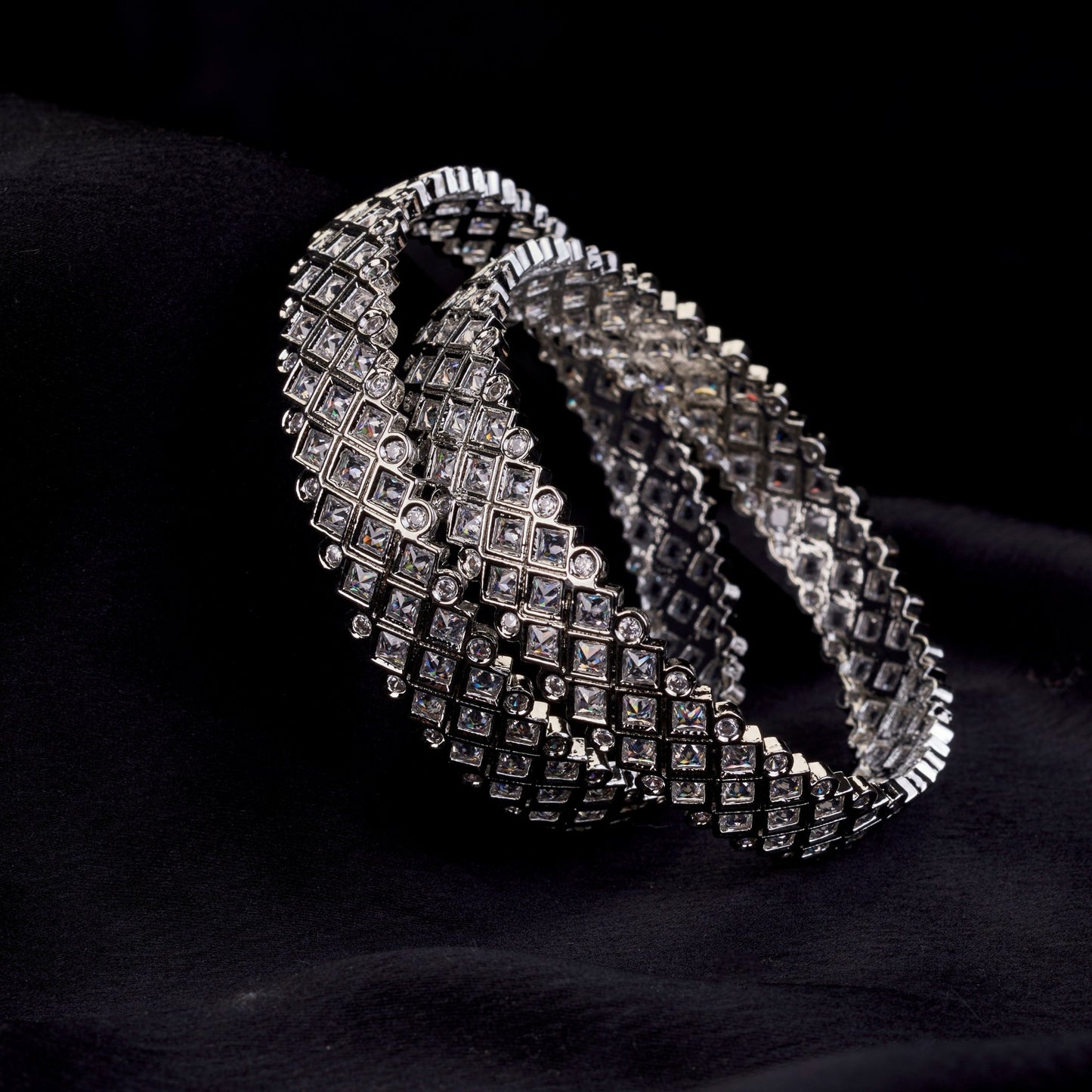 Bangles - Suvarna Rekha Rhodium Plated Bangles - Opal Touch