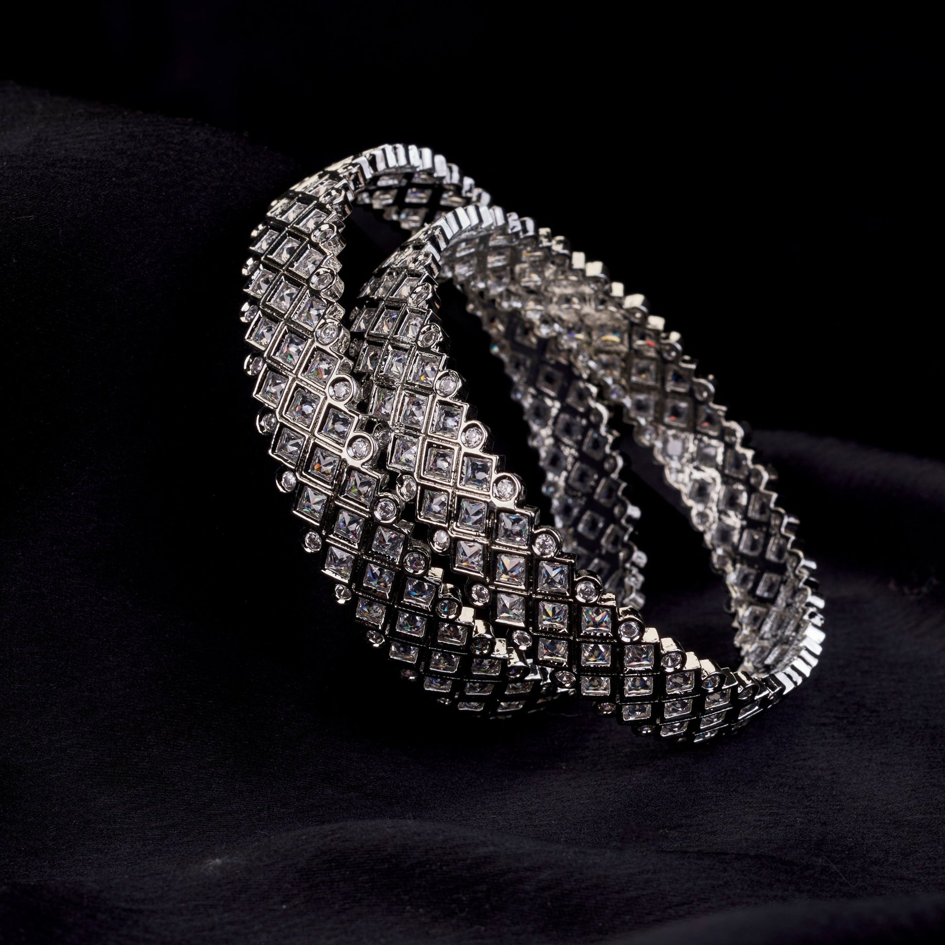 Bangles - Suvarna Rekha Rhodium Plated Bangles - Opal Touch