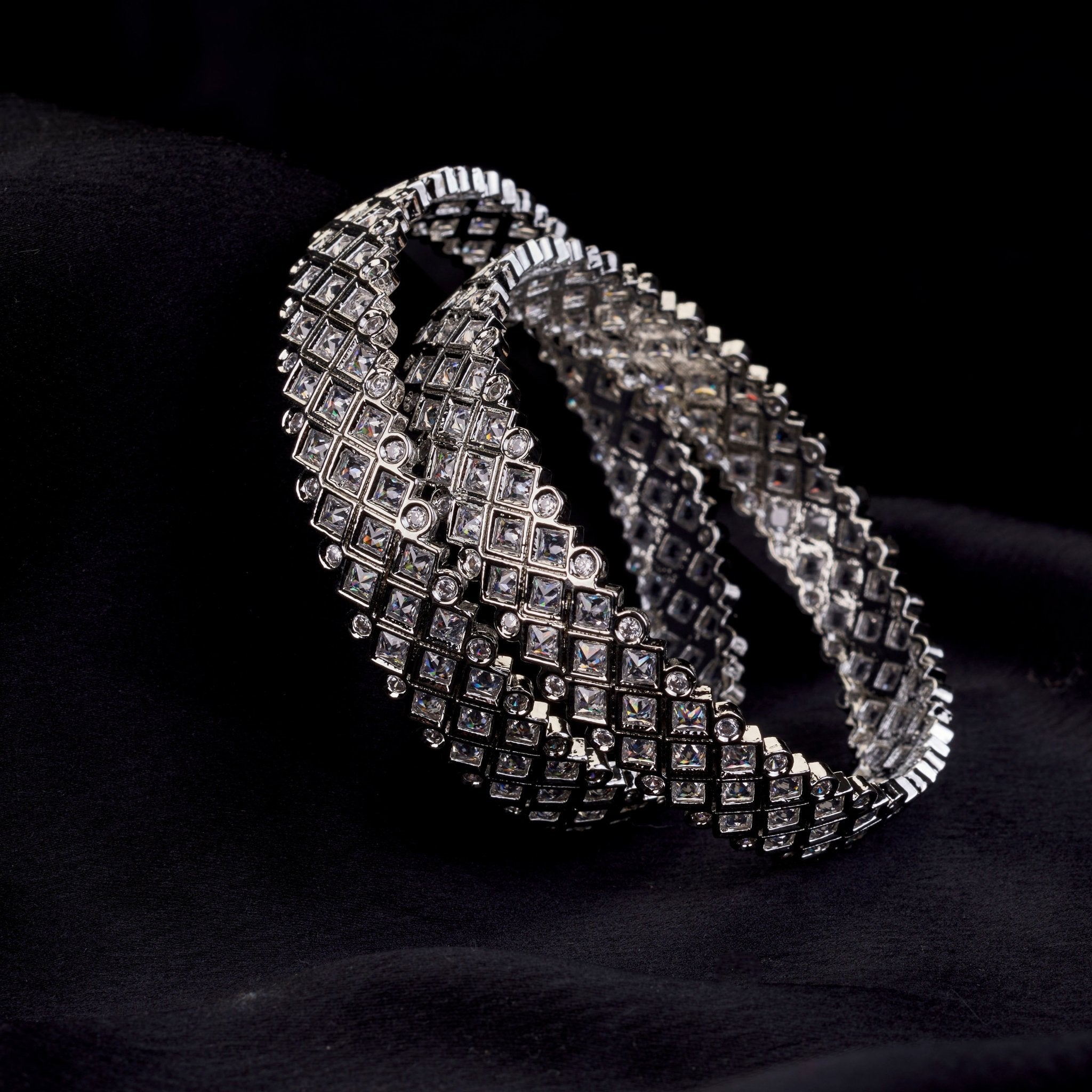 Bangles - Suvarna Rekha Rhodium Plated Bangles - Opal Touch