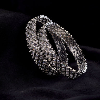 Bangles - Suvarna Rekha Rhodium Plated Bangles - Opal Touch