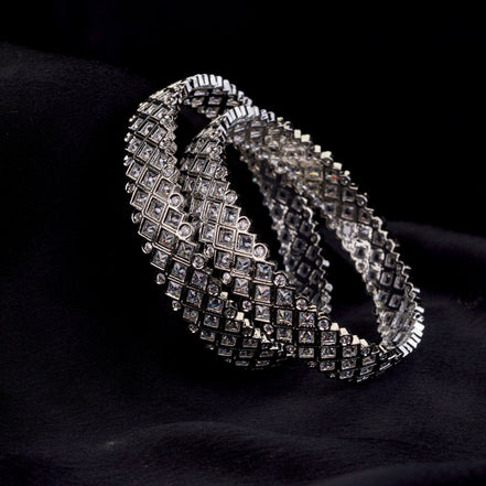 Bangles - Suvarna Rekha Rhodium Plated Bangles - Opal Touch