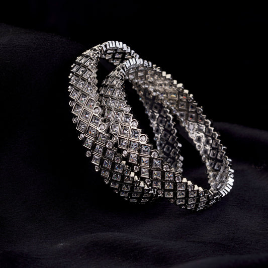 Bangles - Suvarna Rekha Rhodium Plated Bangles - Opal Touch