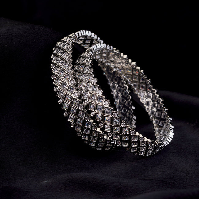 Bangles - Suvarna Rekha Rhodium Plated Bangles - Opal Touch