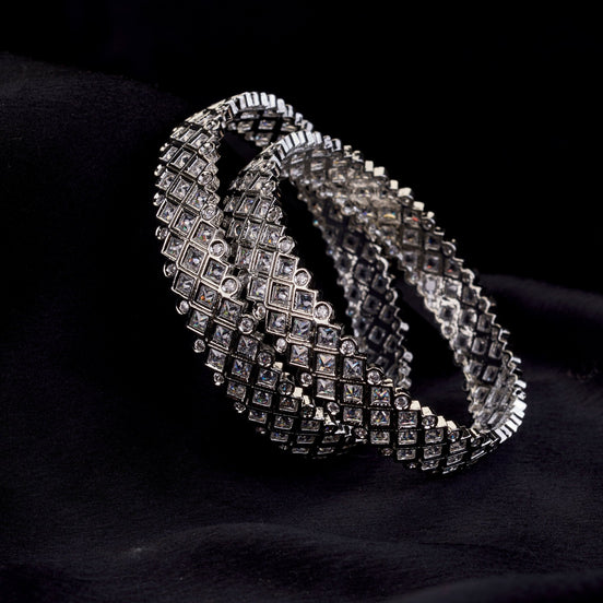 Bangles - Suvarna Rekha Rhodium Plated Bangles - Opal Touch