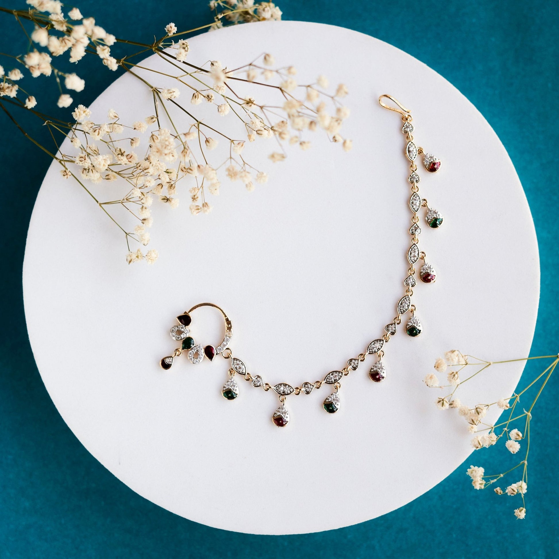 Nose Pin - Suvarnarekha Two Tone Gold Silver Nath - Opal Touch