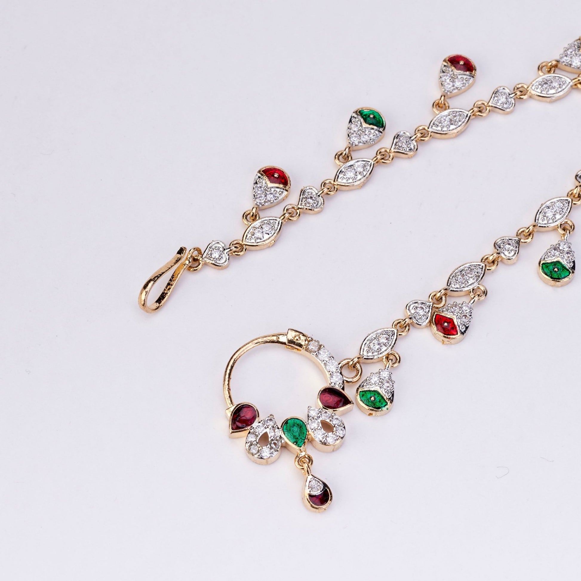 Nose Pin - Suvarnarekha Two Tone Gold Silver Nath - Opal Touch