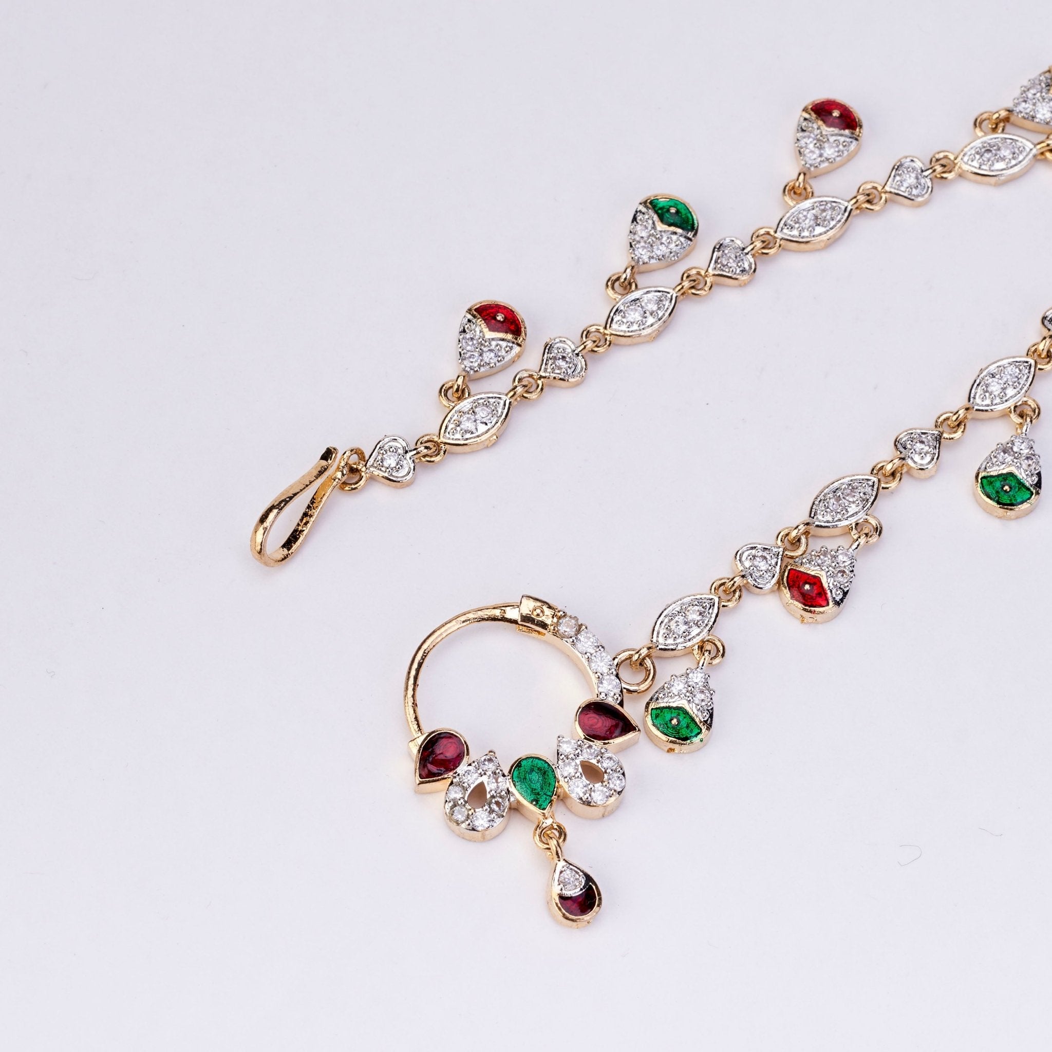 Nose Pin - Suvarnarekha Two Tone Gold Silver Nath - Opal Touch