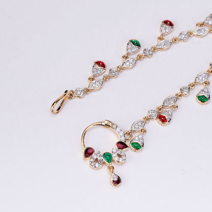 Nose Pin - Suvarnarekha Two Tone Gold Silver Nath - Opal Touch