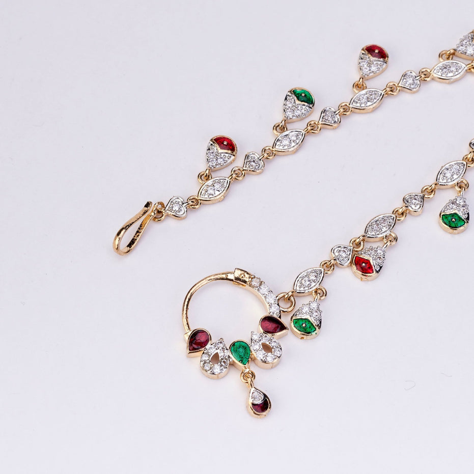 Nose Pin - Suvarnarekha Two Tone Gold Silver Nath - Opal Touch