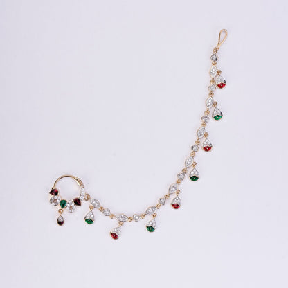 Nose Pin - Suvarnarekha Two Tone Gold Silver Nath - Opal Touch