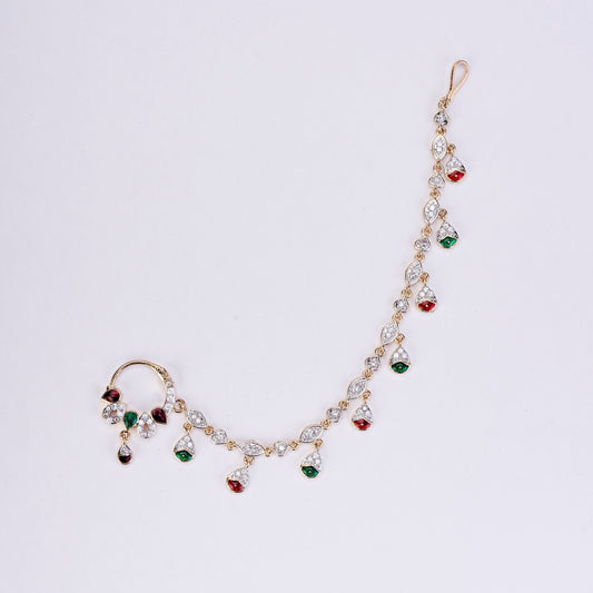 Nose Pin - Suvarnarekha Two Tone Gold Silver Nath - Opal Touch