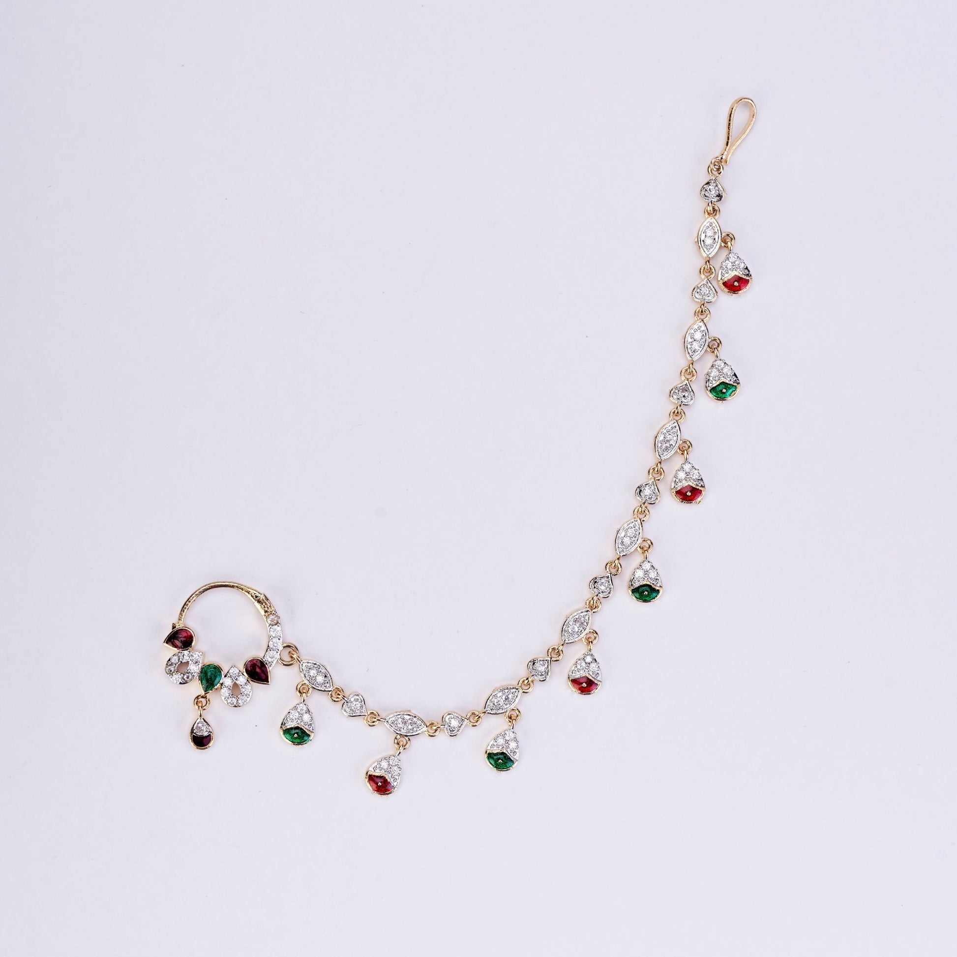 Nose Pin - Suvarnarekha Two Tone Gold Silver Nath - Opal Touch