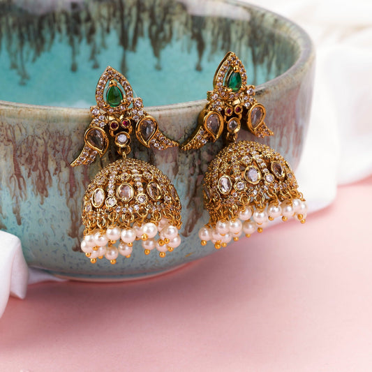 Jhumka - Tarangika Matte Black Plated Jhumka - Opal Touch