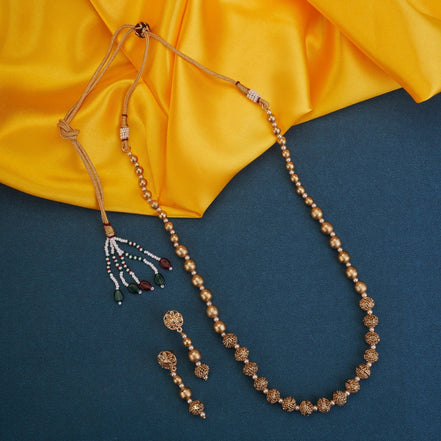 Necklace - Tassel Bead Dokiya Gold Plated Necklace Set - Opal Touch