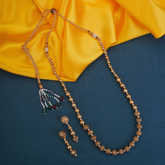 Necklace - Tassel Bead Dokiya Gold Plated Necklace Set - Opal Touch