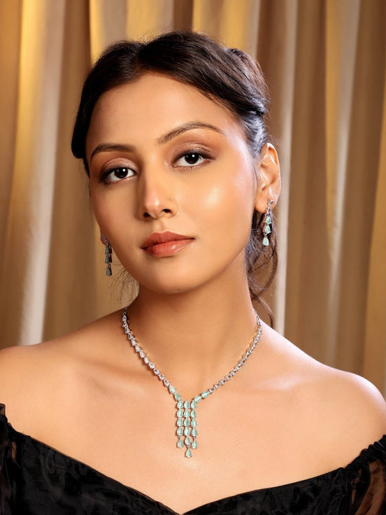 Teardrop Rhinestone Necklace and Earrings Jewelry Set - Opal Touch