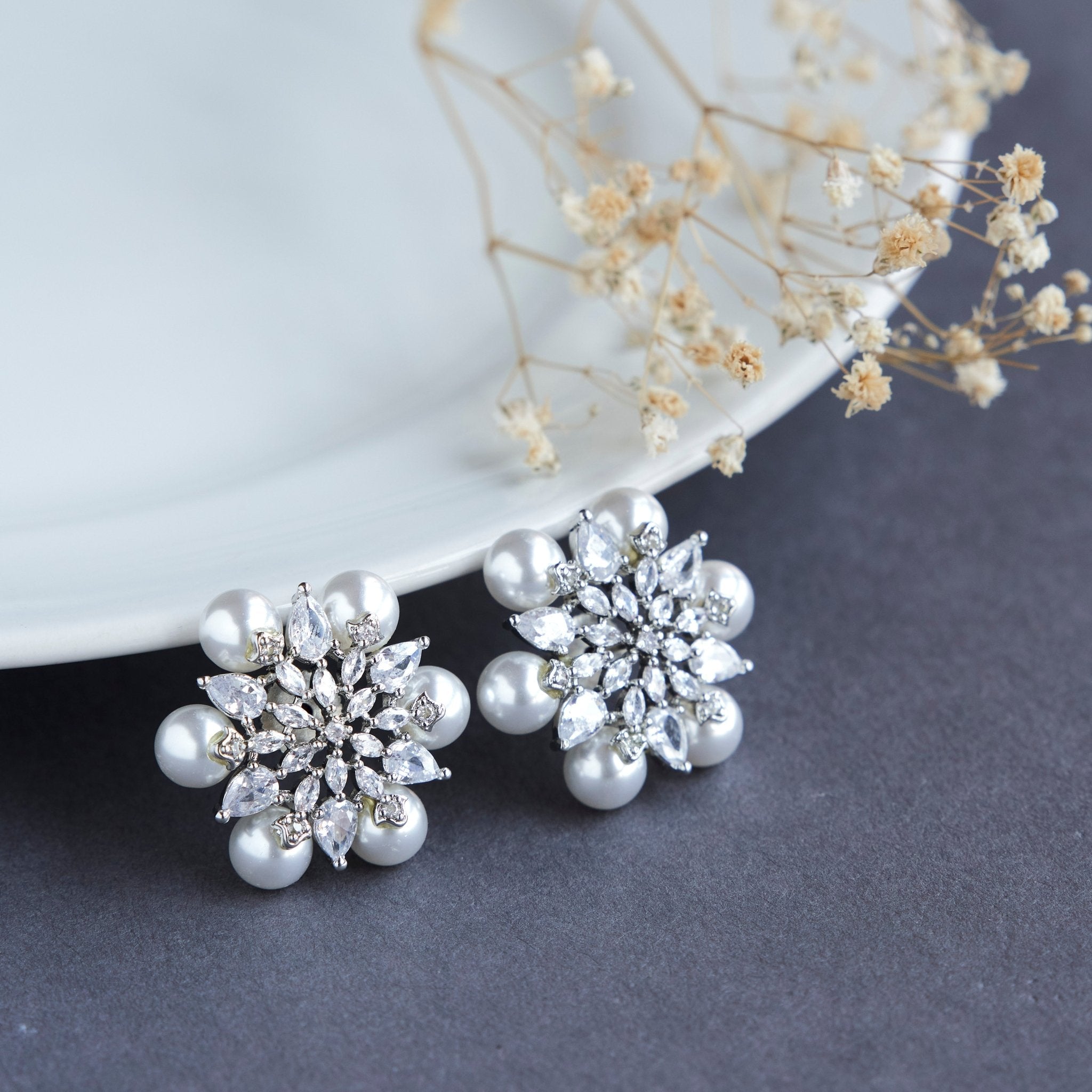 Studs - Timeless Beauty White Pearl Studded Earrings - Opal Touch