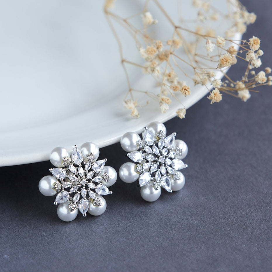 Studs - Timeless Beauty White Pearl Studded Earrings - Opal Touch