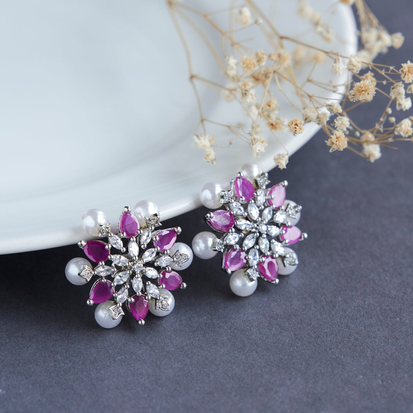 Studs - Timeless Beauty White Pearl Studded Earrings - Opal Touch