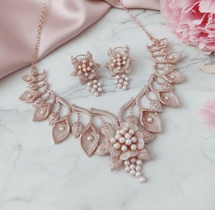 Timeless Flower Petals Rose Gold Necklace - Opal Touch
