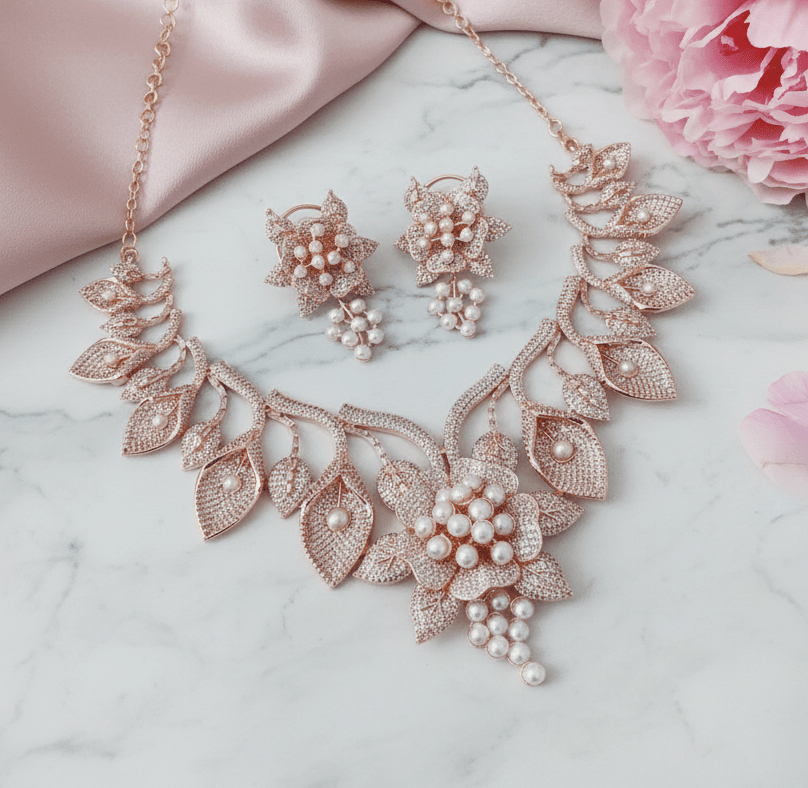 Timeless Flower Petals Rose Gold Necklace - Opal Touch