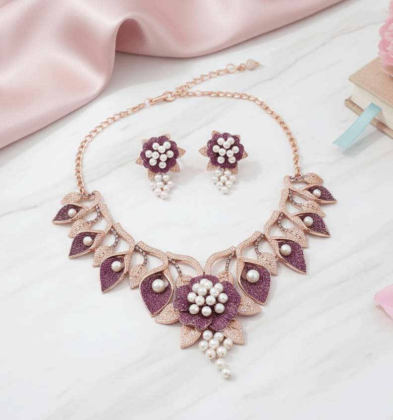 Timeless Flower Petals Rose Gold Necklace - Opal Touch