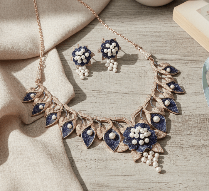 Timeless Flower Petals Rose Gold Necklace - Opal Touch