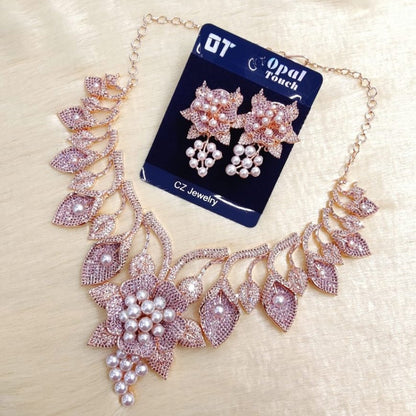 Opal Touch - Timeless Flower Petals Rose Gold Necklace - Necklace