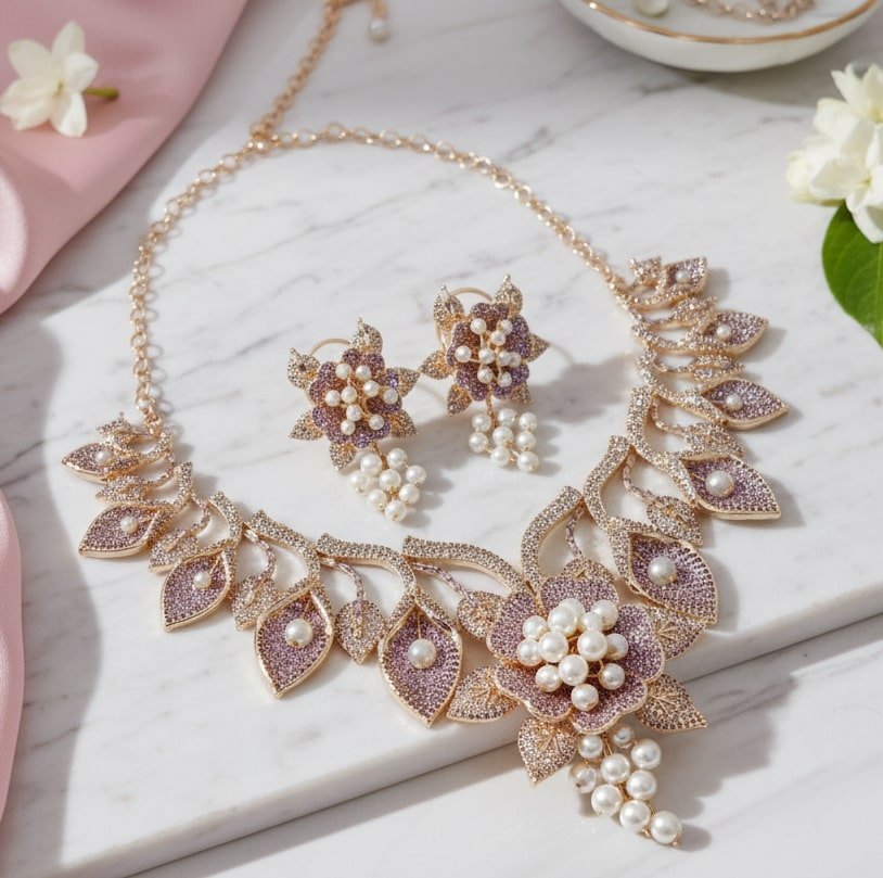 Timeless Flower Petals Rose Gold Necklace - Opal Touch