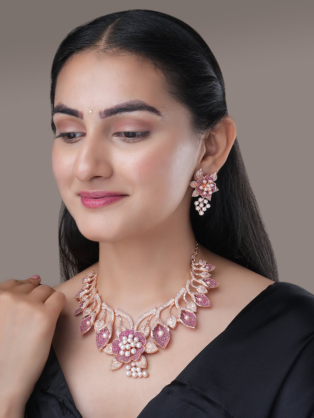 Timeless Flower Petals Rose Gold Necklace - Opal Touch