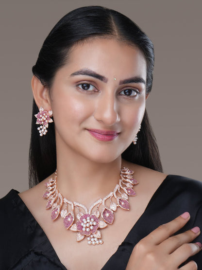 Timeless Flower Petals Rose Gold Necklace - Opal Touch