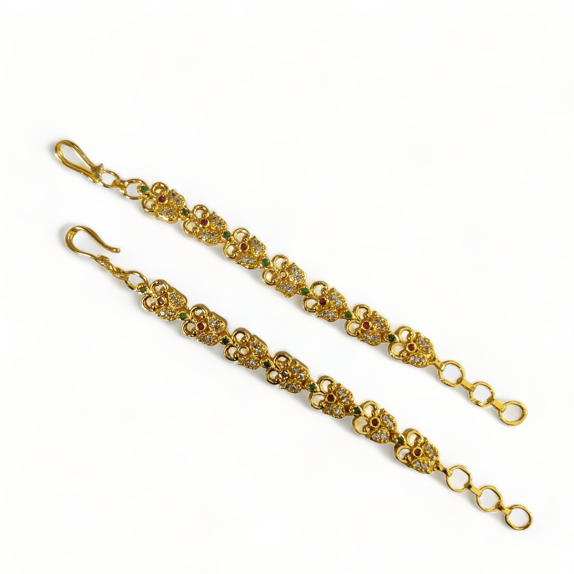 Opal Touch - Timeless Regalia Matil - Red-Green-White Gold Plated - Ear Chain