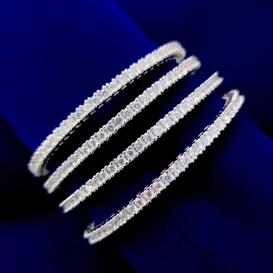Opal Touch - Timeless White Rhodium Bangles (Pack of 4) - Bangles