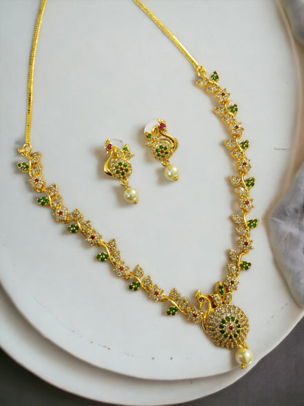Opal Touch - Traditional Gold Plated Peacock Necklace Set - Necklace