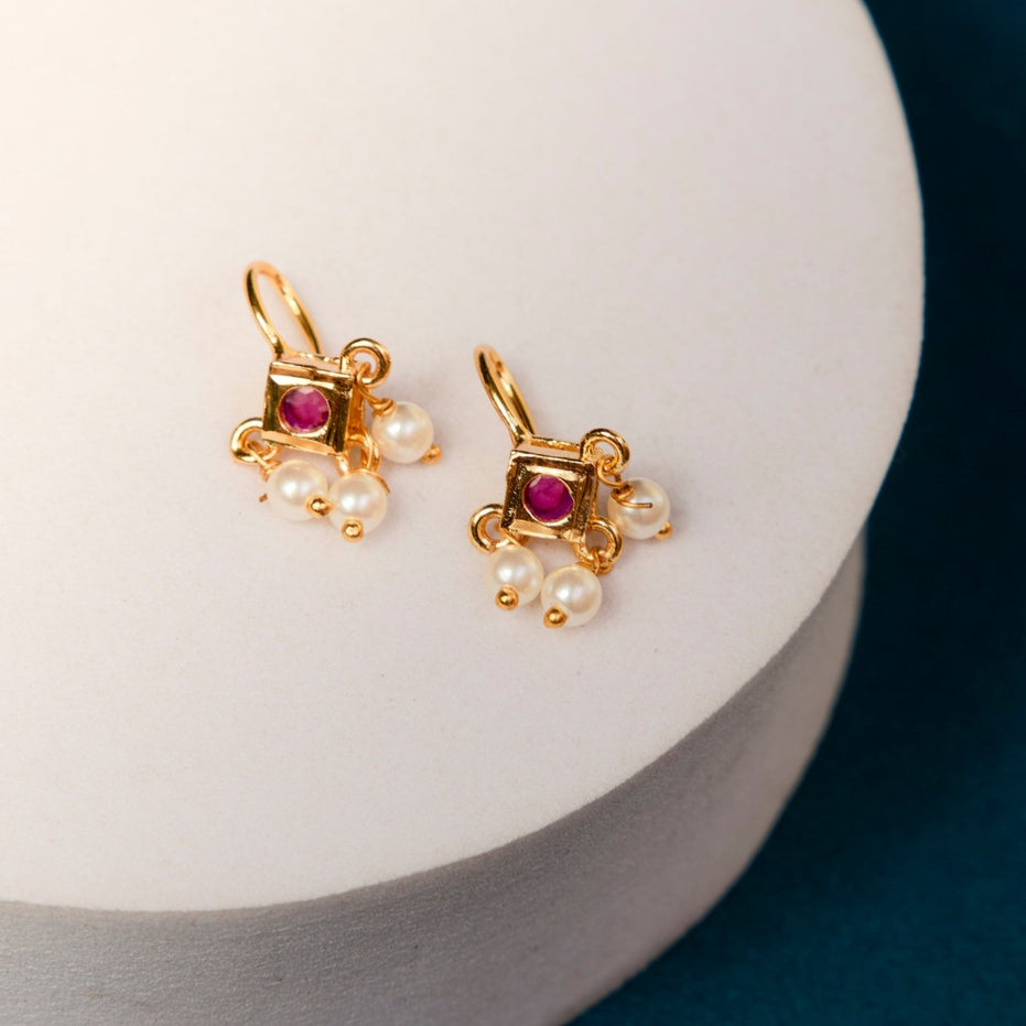 Traditional Gold Plated Pearl Bugadi Earrings - Opal Touch