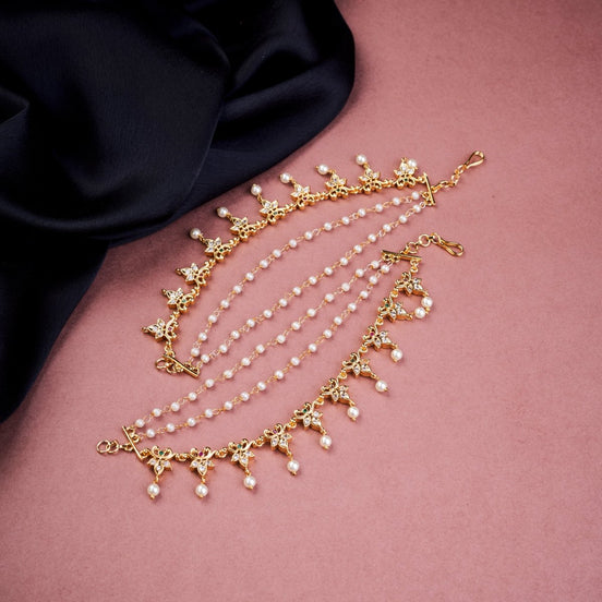 Traditional Gold Plated Pearl Hanging Kaan Chain - Opal Touch