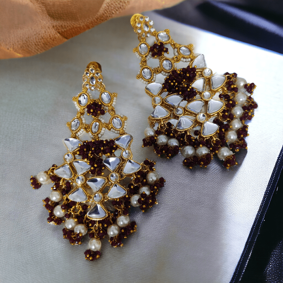 Opal Touch - Traditional Kundan Danglers With Moti Earrings - Earrings