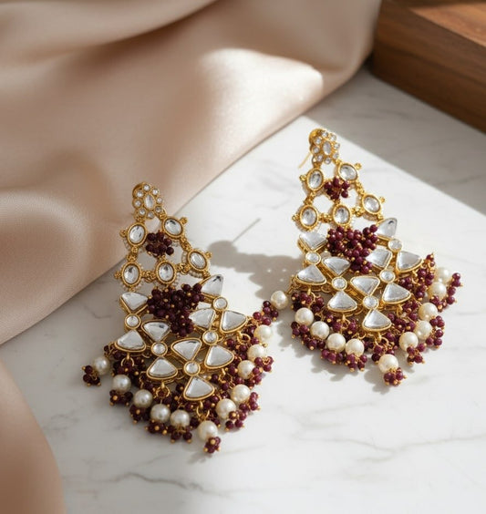 Traditional Kundan Danglers With Moti Earrings - Opal Touch
