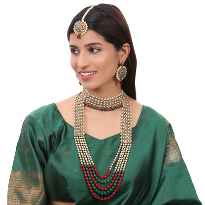 Opal Touch - Traditional Long Moti Mala Bridal Set Combo - Necklace