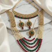 Traditional Long Moti Mala Bridal Set Combo - Opal Touch