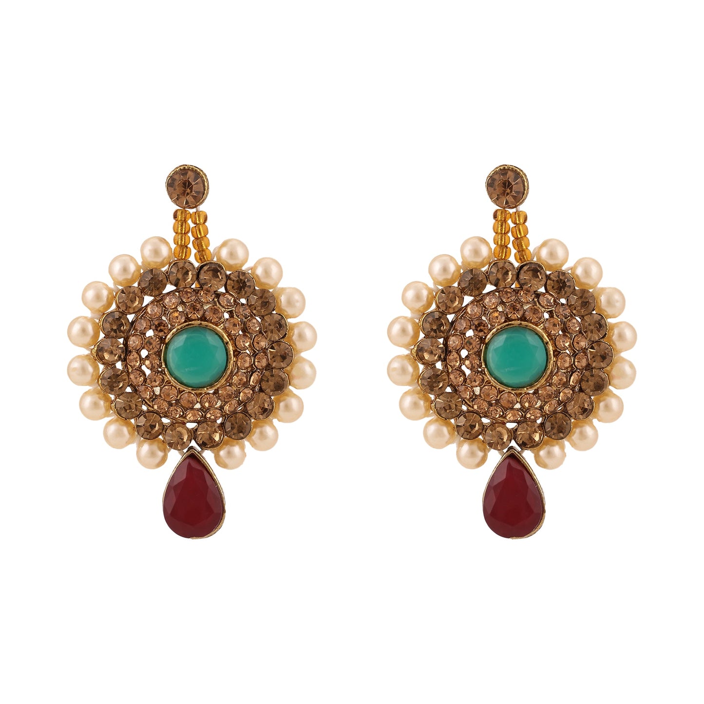 Opal Touch - Traditional Long Moti Mala Bridal Set Combo - Necklace