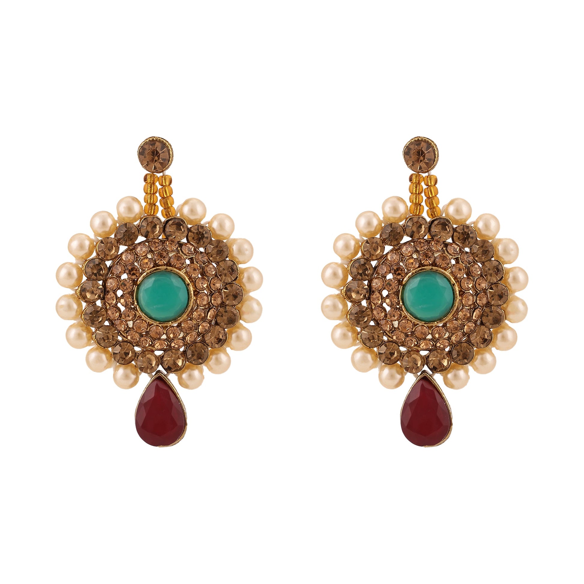 Opal Touch - Traditional Long Moti Mala Bridal Set Combo - Necklace