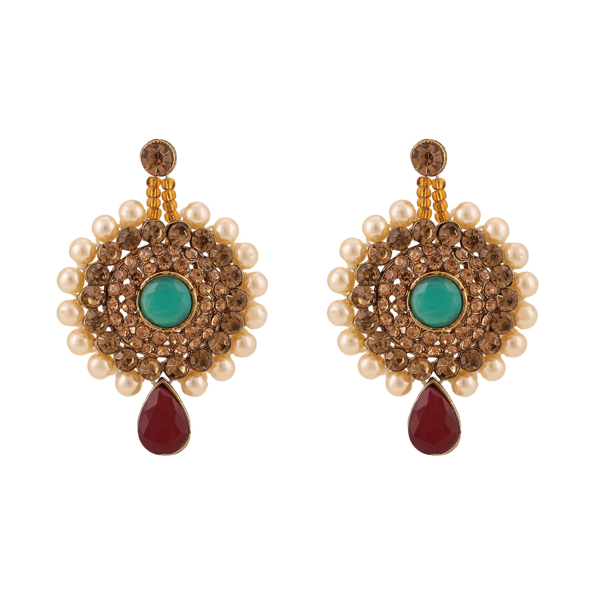 Opal Touch - Traditional Long Moti Mala Bridal Set Combo - Necklace