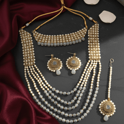 Traditional Long Moti Mala Bridal Set Combo - Opal Touch