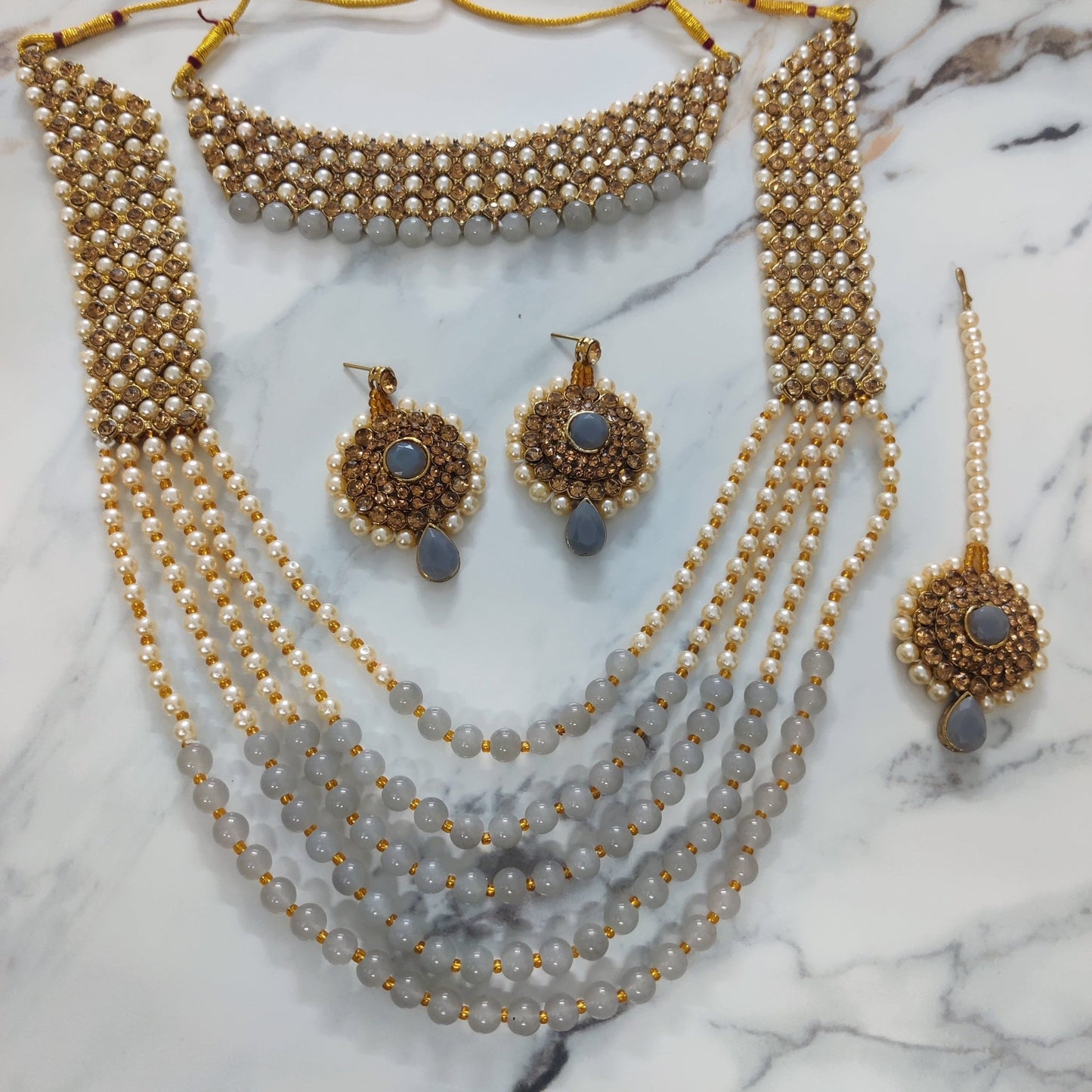 Opal Touch - Traditional Long Moti Mala Bridal Set Combo - Necklace