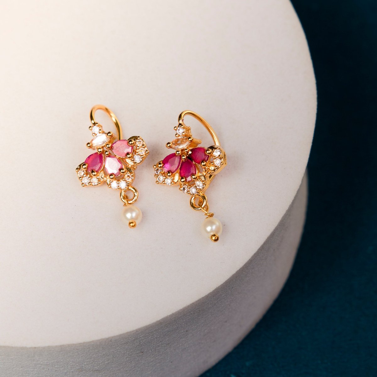 Traditional Marathi Gold Plated CZ Stone Bugadi Earrings - Opal Touch