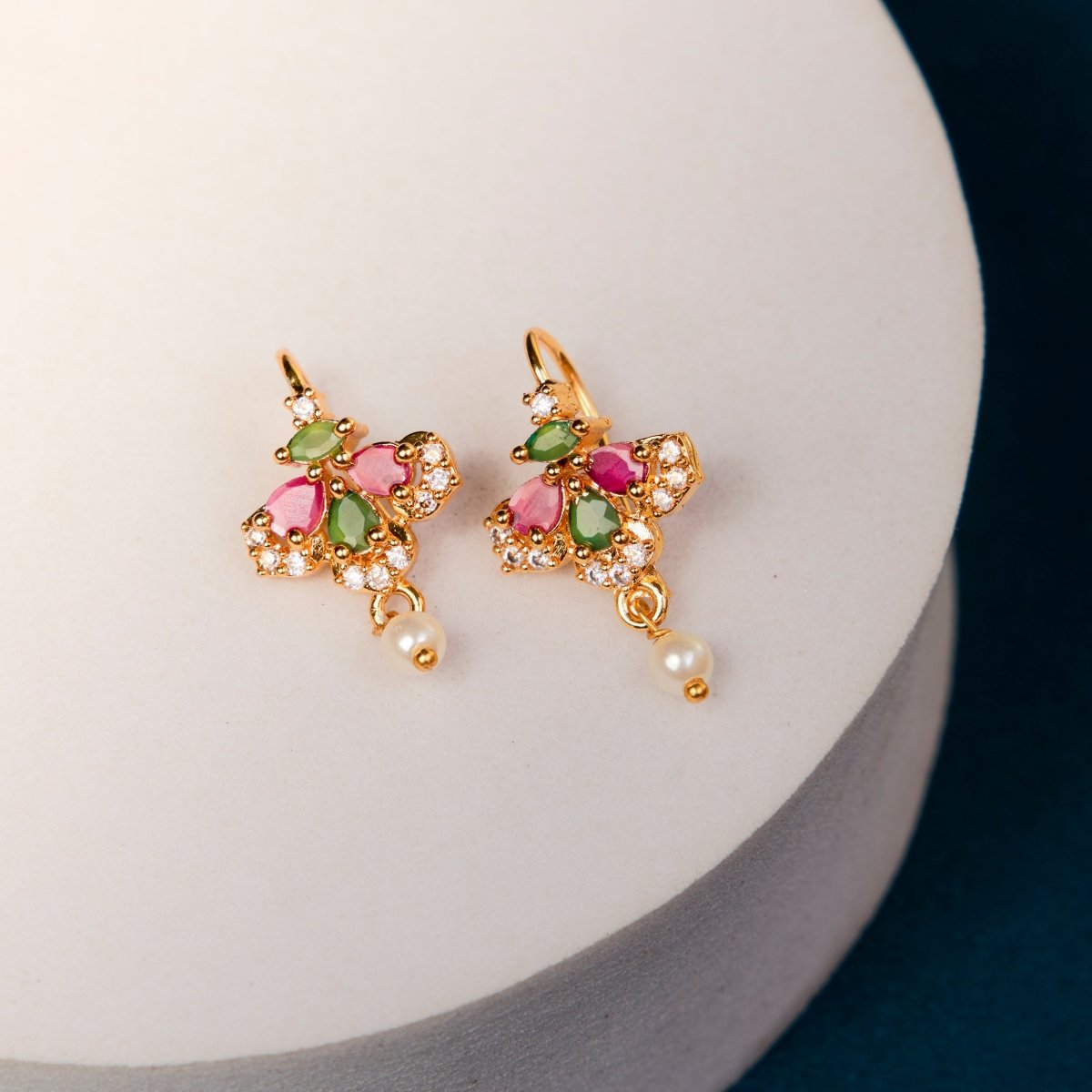 Traditional Marathi Gold Plated CZ Stone Bugadi Earrings - Opal Touch