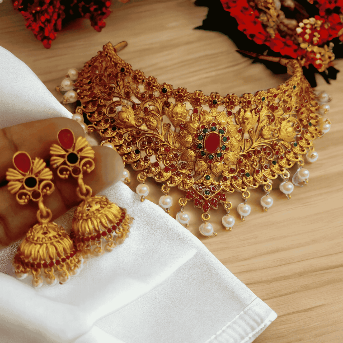 Opal Touch - Traditional Matte Plated Chocker - Necklace